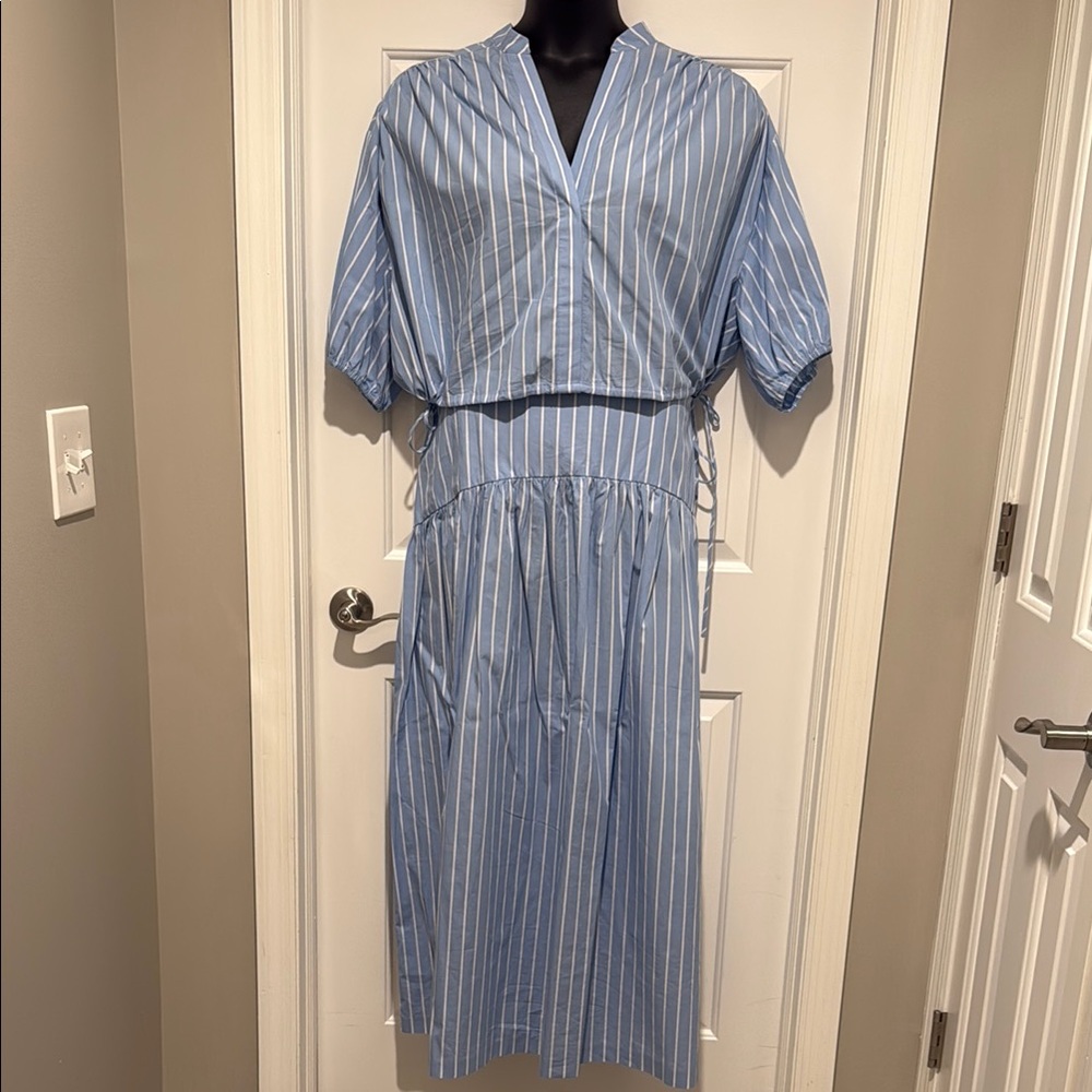 Striped Light Blue Maxi Skirt Two-Piece Dress - Picture 2 of 4
